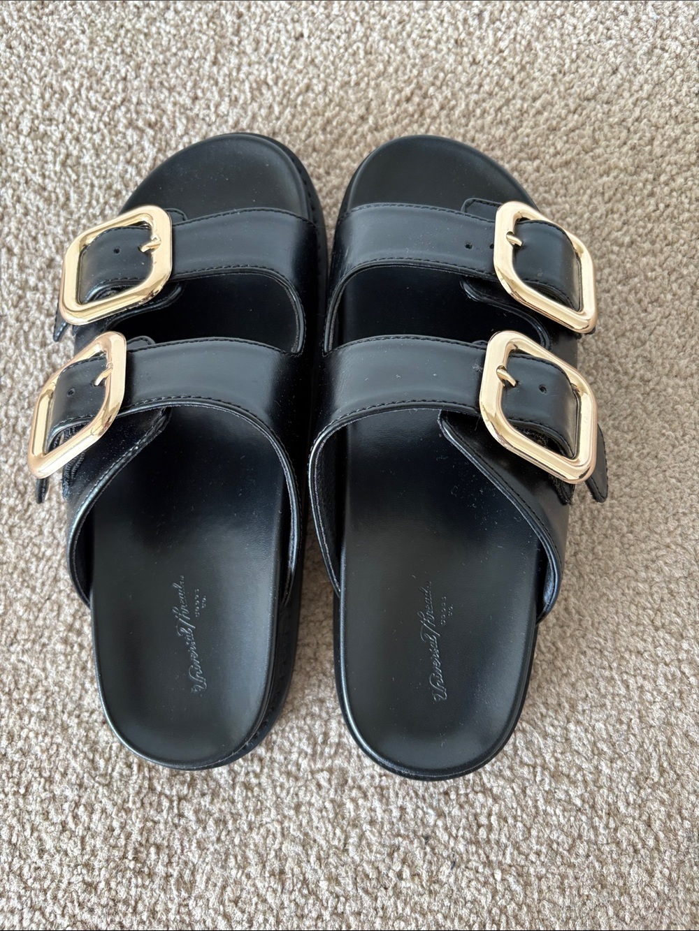 Universal Thread black slides; size 7; worn once for pictures